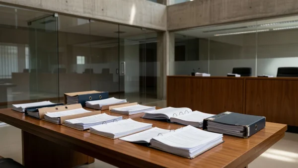 Documentos judiciais em tribunal representando decisão sobre sigilo do caso Master