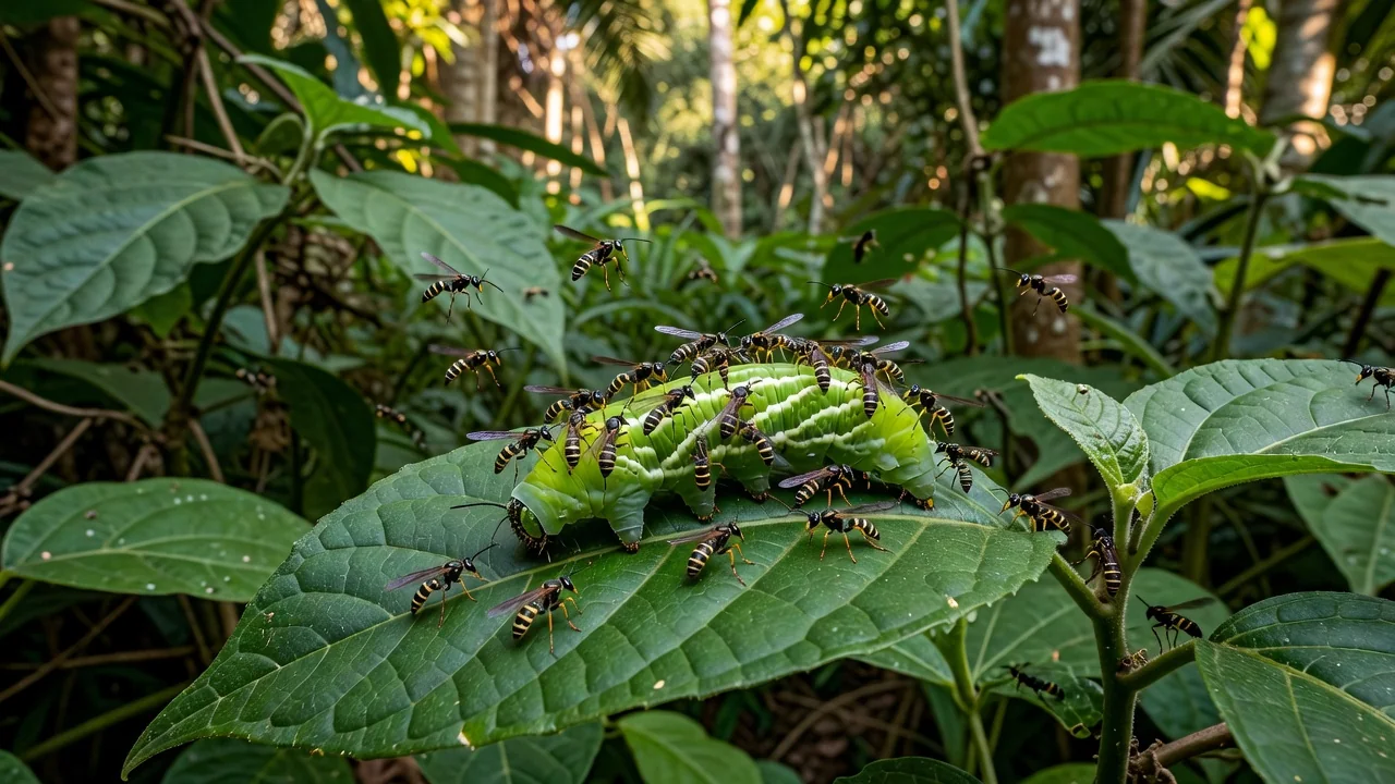 Lagarta parasitada por vespas Cotesia congregata em Campinas