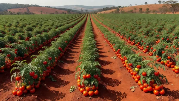 Plantação de tomates maduros em Minas Gerais sob luz natural