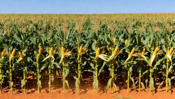 Plantação de milho em região produtora do Brasil com espigas maduras