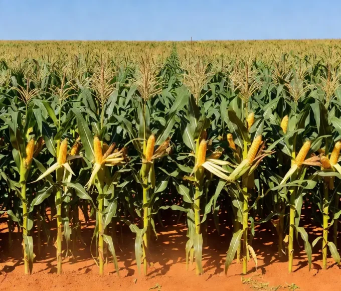 Plantação de milho em região produtora do Brasil com espigas maduras