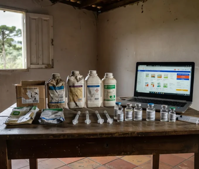Operação da Polícia Civil e da CIDASC apreendeu agrotóxicos, anabolizantes e medicamentos em Indaial. Foto: Divulgação/Polícia Civil