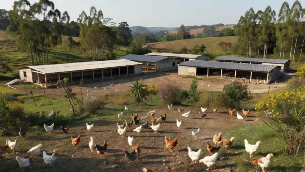 Granja cage-free em expansão em Lorena, São Paulo, com aves em liberdade