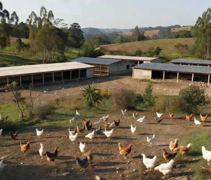 Granja cage-free em expansão em Lorena, São Paulo, com aves em liberdade