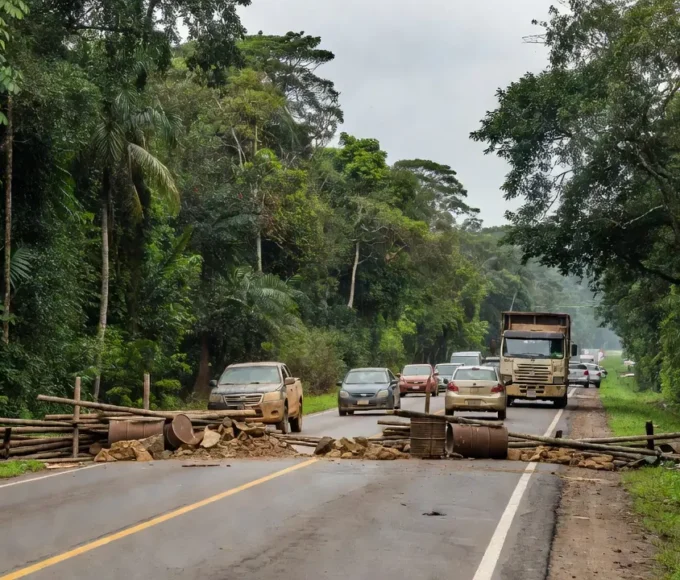Bloqueio na BR-317 em Boca do Acre por pecuaristas devido a atrasos da FrigoRaça