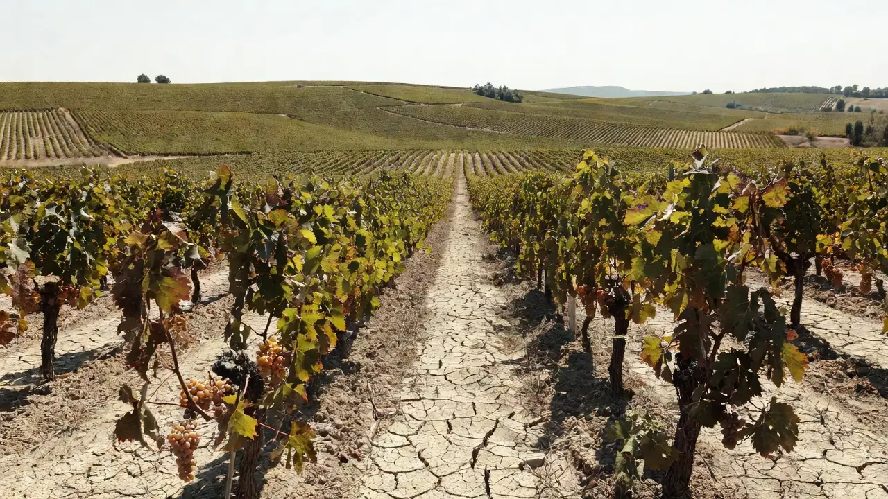 Vinhedos de champagne na França sob calor recorde