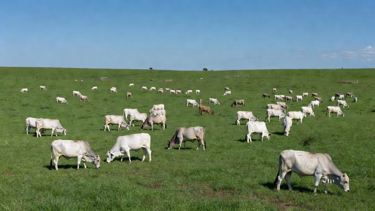 Rebanho bovino em pastagem no Brasil representando exportação de carne bovina