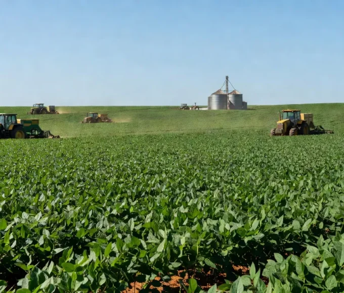 Plantação de soja no Brasil representando foco no agronegócio
