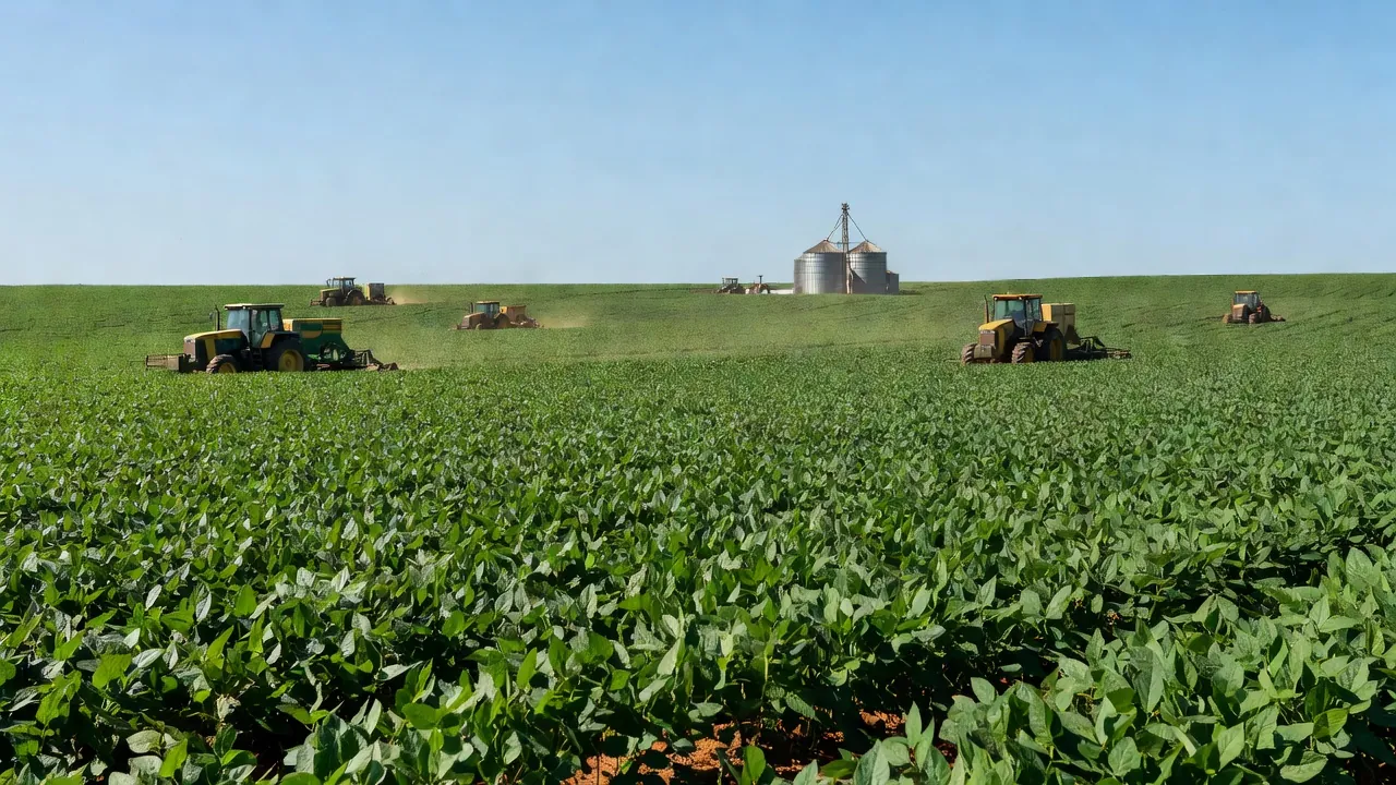 Plantação de soja no Brasil representando foco no agronegócio