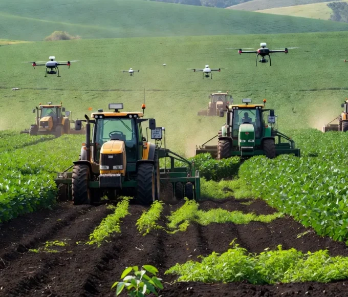 Plantação de soja no Brasil com tecnologias de agricultura de precisão