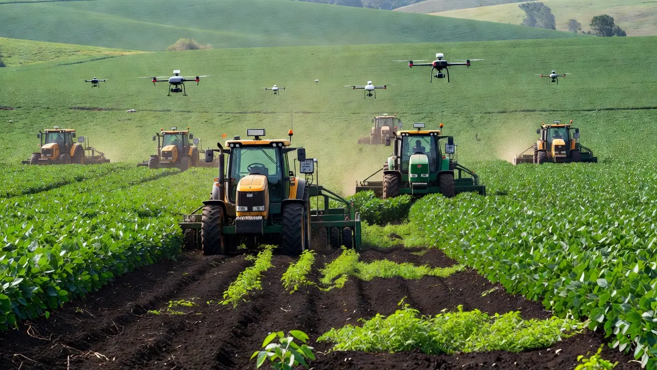 Plantação de soja no Brasil com tecnologias de agricultura de precisão