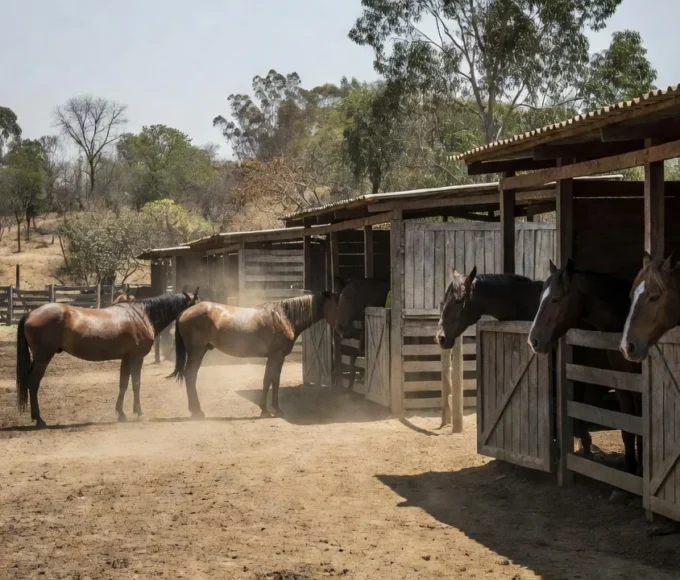 Cavalos em centro de hipismo de São Paulo durante onda de calor acima de 40°C