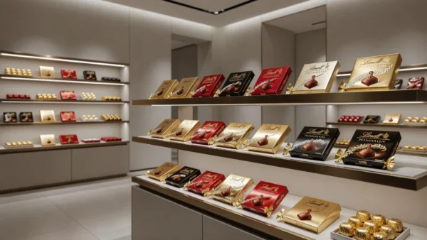 Placa da Lindt é vista em sua loja no Woodbury Common Premium Outlets, em Central Valley, Nova York, Estados Unidos, em 15 de fevereiro de 2022 — Foto: Reuters/Andrew Kelly