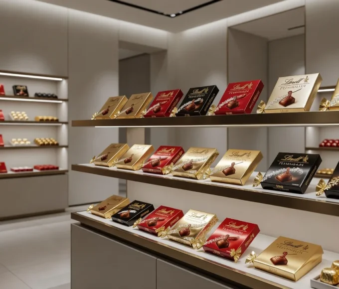 Placa da Lindt é vista em sua loja no Woodbury Common Premium Outlets, em Central Valley, Nova York, Estados Unidos, em 15 de fevereiro de 2022 — Foto: Reuters/Andrew Kelly