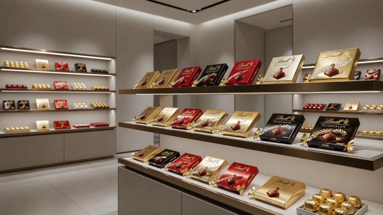 Placa da Lindt é vista em sua loja no Woodbury Common Premium Outlets, em Central Valley, Nova York, Estados Unidos, em 15 de fevereiro de 2022 — Foto: Reuters/Andrew Kelly