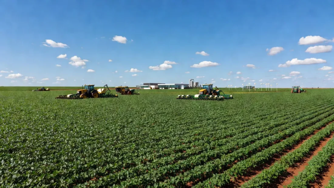 Plantação agrícola no Mato Grosso com tecnologias modernas para capacitação no IFMT