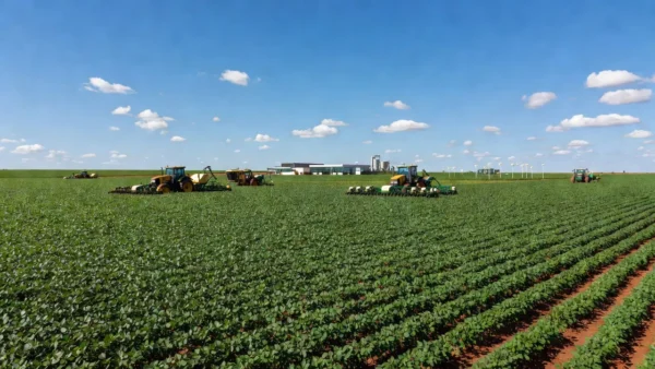 Plantação agrícola no Mato Grosso com tecnologias modernas para capacitação no IFMT