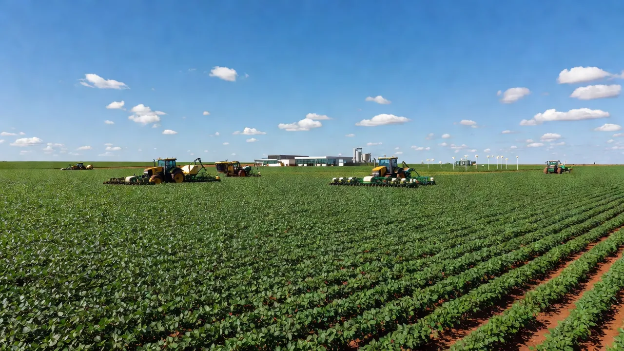 Plantação agrícola no Mato Grosso com tecnologias modernas para capacitação no IFMT